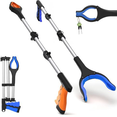 Wiseten 2pcs Pince Ramasse Objet Pliables, 110cm Extra Long Pince de Préhension pour Personnes Agées, Outils de Ramassage Telescopique Rotative pour la Collecte de Déchets et d'Ordures