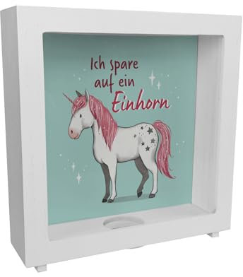 Einhorn Rahmen Spardose aus Holz in mintgrün mit Spruch Ich Spare auf EIN Einhorn Prinzessin Fantasy Zauber Fantasie Taschengeld Wunsch Traum