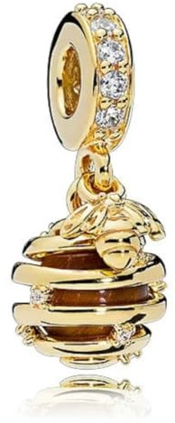 GHMIOU Charms Gold 925er Sterlingsilber Bead Charm für Armbänder, Halsketten, Cartoon Charms, Schmuck, Geschenk für Frauen und Mädchen zu Weihnachten (Honey)