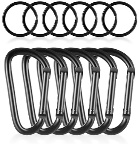 Tyqour 6 Stück Karabiner Schlüsselanhänger Klein Karabinerhaken Aluminium Karabiner Haken D-Clip Alu Karabiner Haken Carabiner Clip Schwarz Karabiner Set für Hängematte Camping Campingzubehör