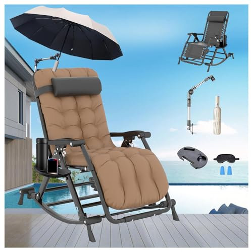 HJXBD888 Mecedora Plegable Tumbona con Sombrilla Mecedora Jardin Exterior con Cojín De Asiento Extraíble Tumbona Adecuado para Patio Trasero,style2