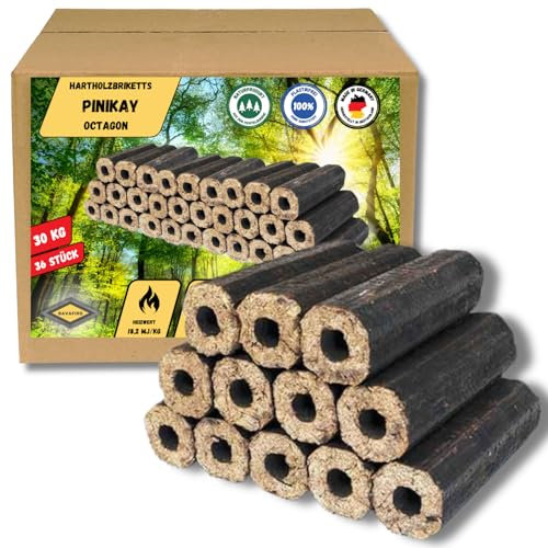 BAVAFIRE 300kg Pinikay Hartholzbriketts - Premium Octagon Buche Holzbriketts - 30x10 kg Gebinde - nachhaltiges und ressourcenschonendes Heizen in Kamin & Ofen ohne Bindemittel