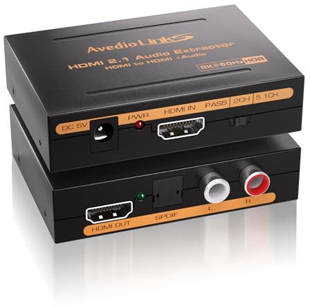 Avedio Links 8K HDMI Audio Extractor Splitter, 4K@120HZ to Audio Converter + Optical Toslink SPDIF + L/R Stereo Analog, 2.1 Audio Adapter for Fire Stick, Blu-Ray Player and More