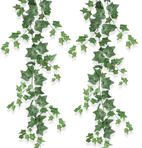 Efeu hinterlässt künstliche Girlandenpflanzen Künstliche Ivy Silk Gefälschte Rebe Wandbehang MFCGHXREfeu Künstlich Outdoor - Langlebige Kunstpflanze Girlande, Wanddeko Pflanzen für Balkon, 90 Stück