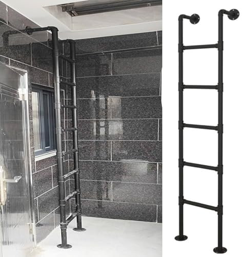 Wandmontierte Etagenbettleiter aus Metall, 1,2 m - 2,3 m hoch, Dachbodentreppe, Kellerleiter, platzsparende Doppel-Kletterleiter, einfach zu installieren, für Wohnheim, Bibliothek, 1,25 m, 4,9