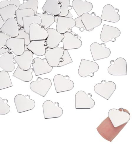 UNICRAFTALE 50 Stück Herzanhänger Edelstahl Winziger Kleiner Anhänger Metallstanzrohlinge Anhänger Flacher Liebesanhänger Metallanhänger Armbandanhänger Für Die Herstellung Ohrringen Und Schmuck