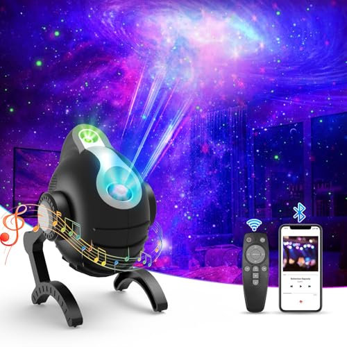 Projecteur d'étoiles galaxie pour chambre à coucher - Veilleuse à DEL avec nébuleuse étoilée - Haut-parleur Bluetooth et minuterie à distance - Cadeau pour enfants et adultes - Noir