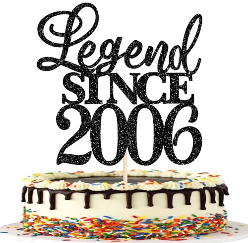 Xsstarmi 1 Pack Legend Since 2005 Cake Topper Glitter Happy 20th Birthday Cake Topper Cheers to 20 Years Cake Decoration for Happy 20th Birthday Wedding Anniversary Party Cake Decorations Black