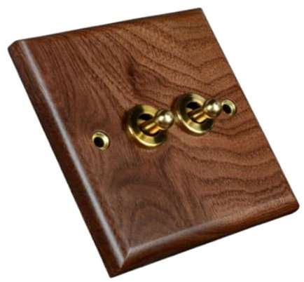 LOVIVER Plaque d'Interrupteur d'Éclairage, Panneau de Sortie en Vintage Interrupteur à Levier en Laiton, Plaque Murale Décorative pour Hôtel Café, Deux Leviers