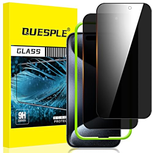 QUESPLE 2 Stück Panzer Schutz Glas, Sichtschutz für iPhone 15 Pro Max 6,7, Anti-Spähen Privatsphäre Schutzfolie, Frei von Kratzern, 9H Härte Temperglas