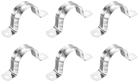 sourcing map 6Pcs Rigid Pipe Straps, 35mm(1.38) 201 Stainless Steel 2 Hole U-Shaped Bracket Tube Hanger Pipe Clamps for Fixing Pipe Cable