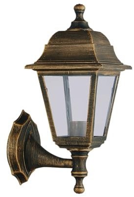 LUMIKING Aplique de Pared Exterior - Lampara de Jardin Rustica - Farola Plastico para Terraza con Luz y Porta Bombilla E27 - Medidas 35x15x19,7 Centímetros, 3 diseños diferentes (Oro Viejo, 1 Unidad)
