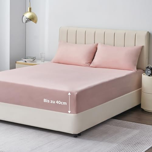 Aisbo Drap Housse 160x200 Grand Bonnet 40 cm - Drap Housse 2 Personnes 160 x 200 Grand Bonnet 40 cm Matelas en Microfibre Oeko-Tex avec Élastique Tout Autour, Rose