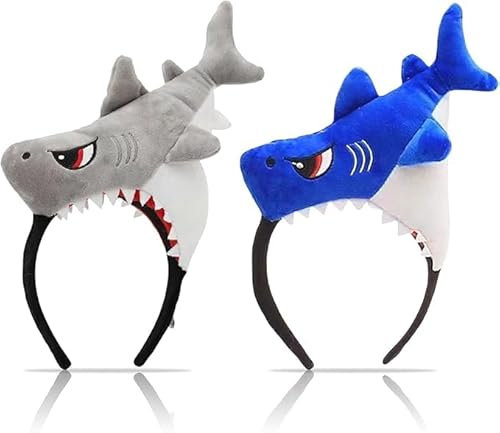 QITIXI:OU 2 Stück Hai Kopfband Plush Hai Hut- Cute Tier Kopfbedeckung Plush-Meerestier Party Stirnband Neuheit Lustige Kappe, Tier Kopfband Hai Kostüm Kopfbedeckung Hai Party Hüte Für Männer Frauen