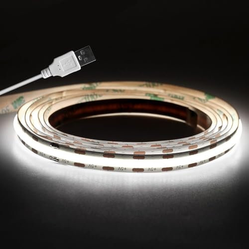 JBdusn 2m USB 5V LED Streifen 6500K, 960LEDs COB LED Strip Lights CRI90+ LED TV Hintergrundbeleuchtung, Flexibel Unterbodenleuchte für Drinnen Küche,Schlafzimmer,Zuhause DIY
