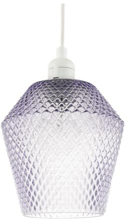 Modern and Compact Purple Lilac Glass Diamond Design Easy Fit Pendant Lamp Shade for Kitchen, Lounge, Dining Room etc | 17cm x 17cm by Happy Homewares