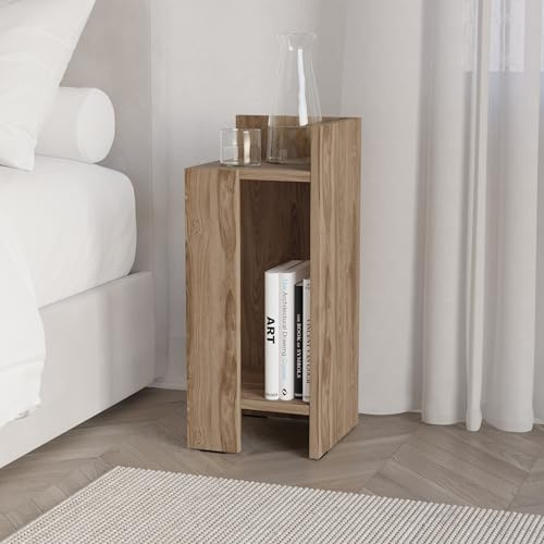 HOCUS PICUS Bedside Nightstand Table for Bedroom - Lamp Holder - Bedside Storage - Side End Table - Easy to Assemble - 25x60x27 cm (Whiskey Oak, Right)