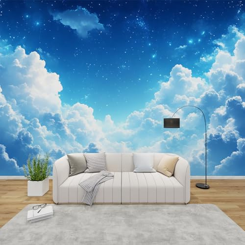 AevuCub Blue Sky Wallpaper for Living Room - Clouds Wall Murals for Bedrooms, Nature Landscape Wall Art, Non-Woven Photo Wallpaper 3D Effect, 350x256 cm
