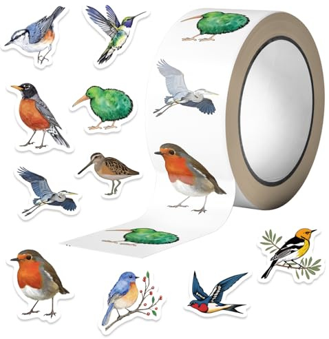 Fenayuu Animal Stickers, 500 Pieces Scrapbook Stickers, Cartoon Adhesive Bird Decal For Kids Adults Card Envelope Skateboard Snowboard Phone Water Bottle Laptop