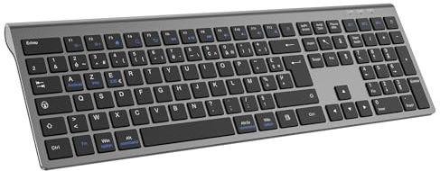 cimetech Clavier sans Fil Silencieux Bluetooth(BT1+BT2+BT3), Clavier Rechargeable, Ultra-Fin, AZERTY Français, avec Pavé Numérique, pour MacOS/iOS/Android/Windows/PC/Ordinateur/Portable-Gris Noir