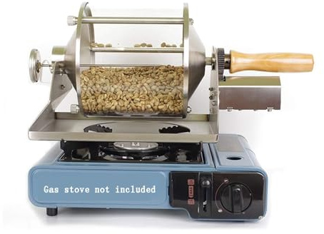 AC - Machine de cuisson grains café au gaz combustible domestique Torréfacteur à feu direct Capacité 400G Verre Transparent Visualisation pour le bricolage