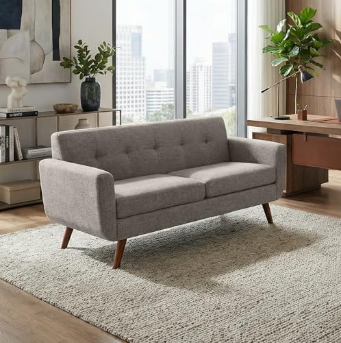 Kingfun Sofa 165 cm 2-Sitzer Modernes Kleines Sofa mit Holzfüßen in Gray, 2 Sitzer Cloud Couch mit Knopfheftung für Wohnzimmer & Schlafzimmer, Kleines Sofa mit für Büro & Apartment