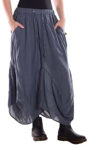 Vishes Langer Rock Damen Asymmetrisch Ballonrock Baumwolle Taschen - Alternative Mode