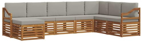vidaXL Sofagarnituren 8 pcs Natürlich und Hellgrau Massivholz Akazie, Garten-Sofa, modernes Ecksofa, robuster Outdoor-Möbel für Terrasse und Lounge, Bequeme Sitzgarnitur