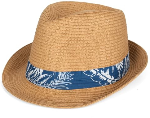 Woodland Leathers Panama Fedora Trilby Straw Sun Hats for Men, Beach Sun Cap Linen Panama Hat, Foldable Panama Hat for Holidays, Smart and Casual Occasions (Tan Leaf)