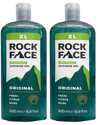 Rock Face Shower Gel - Original All In One Body Wash for Men, 500ml, Fresh Citrus Scent, Suitable for Hair and Body, Long Lasting Fragrance, Pack of 2