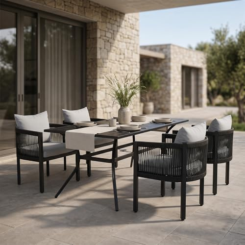 Ya-Home Gartenstühle 4er Set, Loungesessel Outdoor wetterfest, Balkonmöbel Lounge, Terrassenstühle mit Rücken Kissen und Sitzpolster, Gartenmöbel Sessel Rope Design für Garten & Balkon, Grau