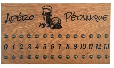 Tit'Adel Compteur de Points pétanque en chêne Massif – Tableau de Score 2 équipes avec pions aimantés – Personnalisable – Accessoire et idée Cadeau pour Joueurs de pétanque