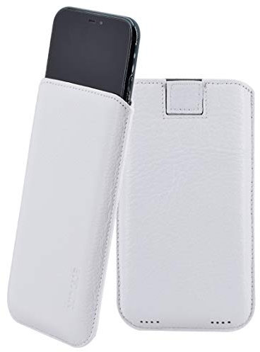 Suncase *Ultra Slim* Leder Etui Tasche Handytasche Ledertasche Schutzhülle Case Hülle (mit Rückzuglasche) kompatibel mit iPhone 11 (6.1) in Weiss