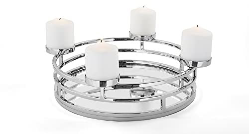 Fink 4-flammiger Kerzenhalter Ø 38 cm für Stumpenkerzen runder Kerzenkranz mit Spiegelglas