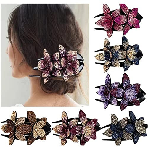 6 Stück Haarspange Damen mit Strass Haarclip Blumen für Frauen Haar klammern Klaue Haarspangen Perlen für Frauen Haar greifer rutschfest Vintage Haarschmuck für Damen Braut Brautjungfern (D)