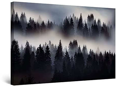 Startonight Bilder - Wald Nebel - Leinwandbilder Moderne Kunst, Wanddeko Kunstdrucke, Wandbilder XXL Wohnzimmer Groß Wand Bild 80 x 120 cm, Tag Nacht Effekt, Elegante Geschenkidee Wand Deko