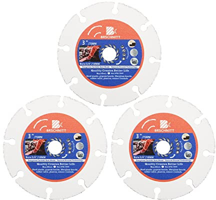 Carbide Multi Wheel,BRSCHNITT 3pcs 75mm with Arbor 10mm Tungsten Carbide Cut Off Wheel for Wood,Laminate,Gypsum board,Plastic for Angle Grinder Cutting Disc