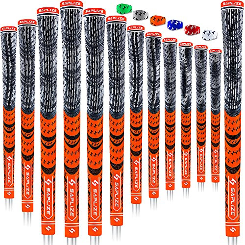 SAPLIZE 13 Golf Grips, Standard, Orange, All Weather Multi Compound Hybrid Golf Club Grips