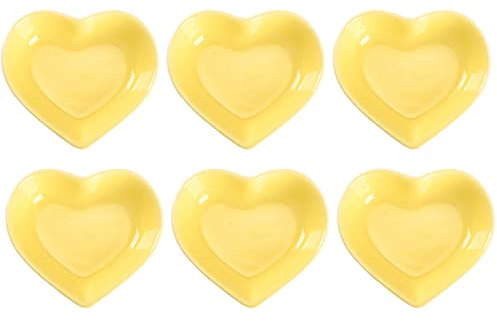 WHJY Yellow Love - Cuenco de cerámica en forma de corazón, platos de porcelana contemporáneos, platos de condimento, platos de soja para boda, fiesta de cumpleaños, juego de 6