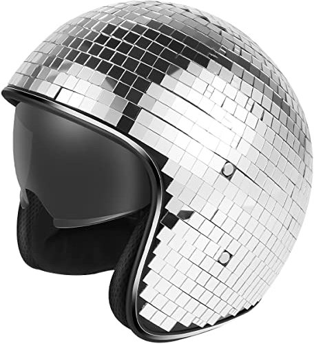 Disco Ball Helmet, Glitter Mirror Ball Helmet Disco Party Helmet Hat with Retractable Visor Washable Liner Glass Disco Helmets Disco Costume Accessories Art Decorations for Parties Stage KTV Wedding