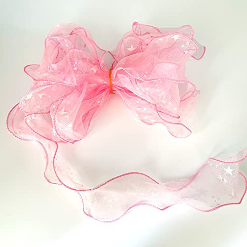 duoyif Organzaband Spitzenband Dekoband, 6cm x 5m Organza BäNder Mit Glitzer Sternen, Geschenkband Spitzenborte FüR Hochzeit Deko Handwerk NäHen DIY Kleidungs Geschenkverpackung (rosa)