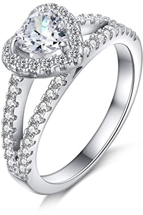 Ring Silber 925 Größe 54 Verlobungsring Eheringe Weißgold Diamant Herz Edelstein Breite Braut Hochzeit Damen