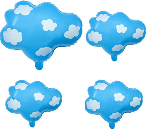 4 Stück Blau Wolkenförmige Aluminium Folienballon 1 Stück 60 * 56cm Großer und 3 Stück 25 * 23cm Kleine Wolkenballons Luftballons für BabyShower, Geburtstagsfeiern, Feste, Feifertage