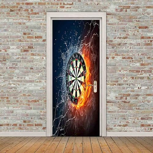 Retro Fantasy Eis Feuer Dart Ziel Tapete für Wohnzimmer Holztür Dekoration Aufkleber Selbstklebende Heimwerker 3D Wandbild