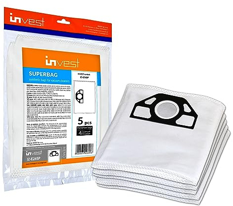 Invest - Staubsaugerbeutel Ersatz, Filtertüten Beutel Kompatibel mit Kärcher: WD3, MV3, A1000, A1001, A2101, A2111, A2131, A2131 PT, A2201, A2201, A2204, A2204, A2231, A2231 PT - Weiß, 5 Stück