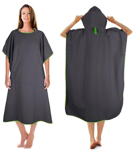 KUOGAS Badeponcho Damen& Herren,Poncho Handtuch,Mikrofaser-Surf Poncho, Badeponcho Handtuch, aus Mikrofaser auch als Umkleidehilfe Strand (Dunkelgrau,M)