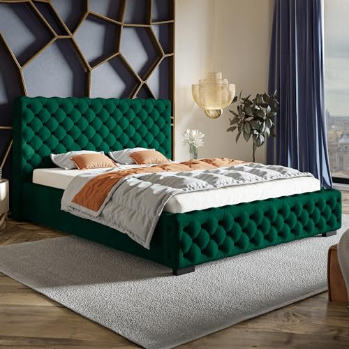 MOTIVENA Adelle Chesterfield Polsterbett 180x200 mit Bettkasten und Stauraum, Samt, Lattenrost, Kopfteil, Ohne Matratze, Dunkelgrün