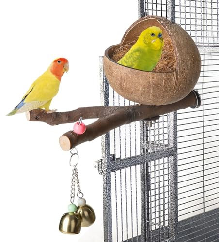 Kokosnuss-Vogelhaus,Vogelnesthaus, Hüttenkäfig Aus Kokosnussschale | Papageien-Nistkasten Mit -Kokosraspeln Für Finken, Wellensittiche, Nymphensittiche Und Sittiche