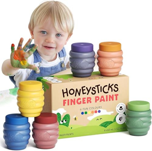 Honeysticks Peinture au Doigt (6 Couleurs Vives), Peinture à Doigt Lavable