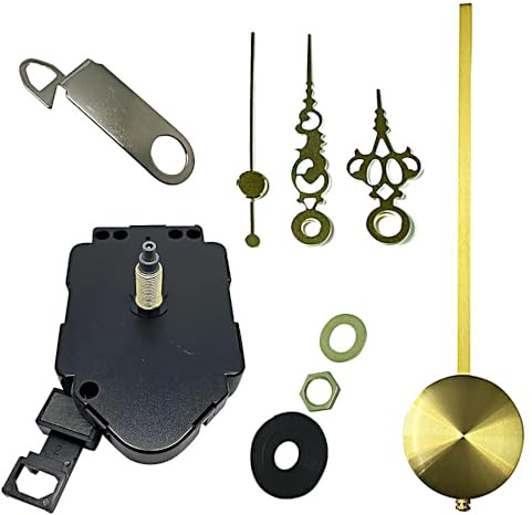 Pendulum Clock Mechanism 18.5mm Shaft Ticking & Hands | Dans Clock Shop,Quartz Replacement,AA Battery Powered,50mm Gold Metal Hands,ROHS Certified,Wall Clock,Indoor,DIY/Repair